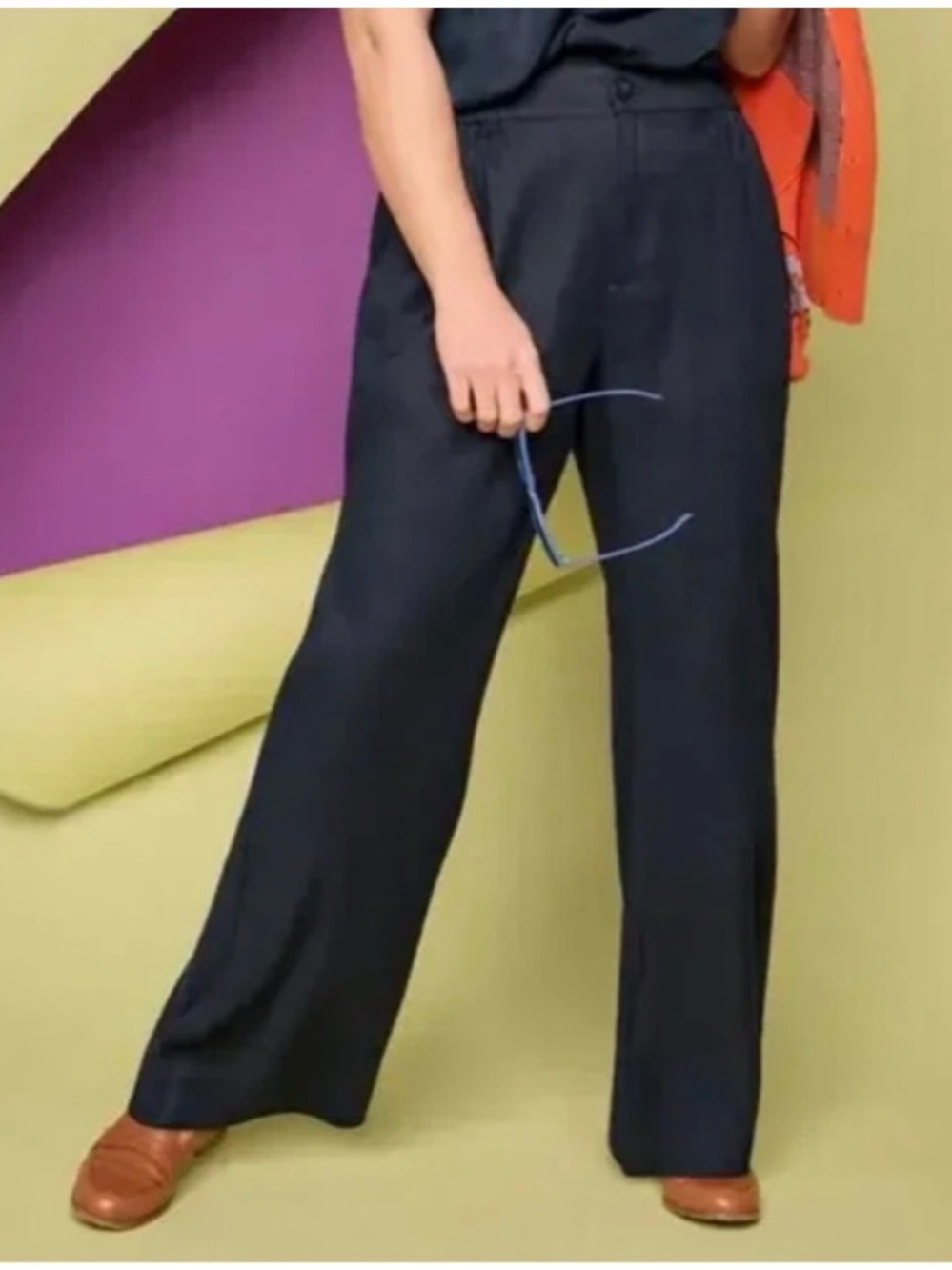 CAbi Navy linen blend trousers #6425, size S - Picture 2 of 7